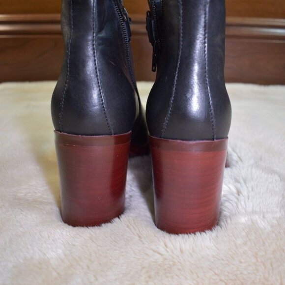 Korks Mertle Black Leather Block Heel Platform Booties Sz 9.5 Retro Hippie Chic - Picture 8 of 11